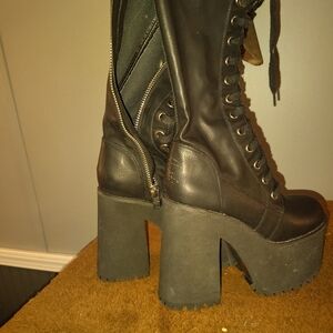 Black Platform Lace-Up Boots